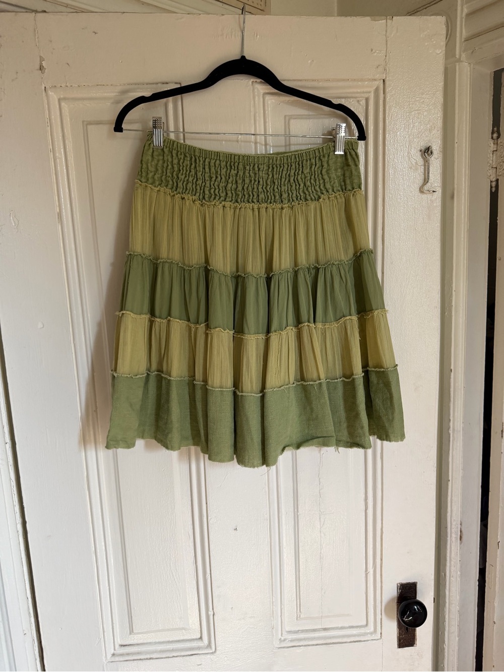 Y2K rare free people size small Women's Two-Tone Green Tiered Boho Skirt - Picture 10 of 15
